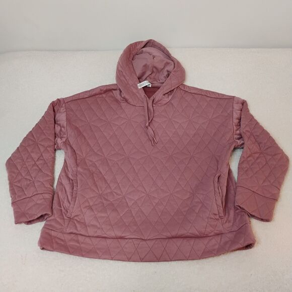 Mauve Tops - Mauve Pink Quilted Pullover Drawing Minimalist Geometric Hoodie Size Xl